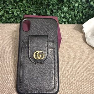 Black Leather Phone Case with Gold GG Logo
